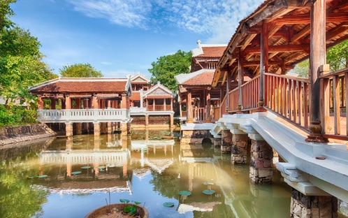 Asian village with ponds